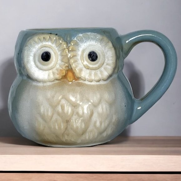 Posh Market 1111  Boutique Other - Jumbo Mug Owl Shape Glazed Ceramic Hand Painted Artisan Gift Mug 16 OZ Blue